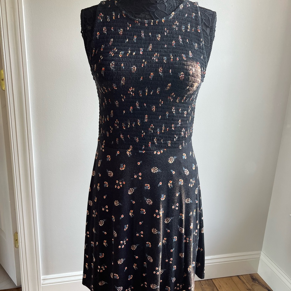 LOFT Black and Pink Floral Midi Dress